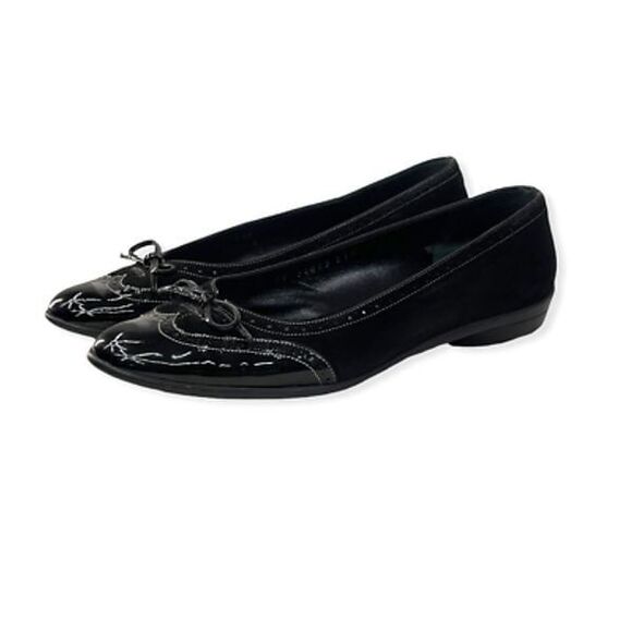 Salvatore Ferragamo Womens Spectator Ballet Flats Shoes Black Wingtip Bow 7.5 B - Picture 5 of 12